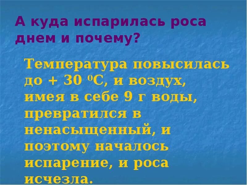 Прошло немного времени роса испарилась. Почему и куда исчезает роса. Роса испарилась. Прошло немного времени роса испарилась воздух. Что быстрее испаряется роса или вода.