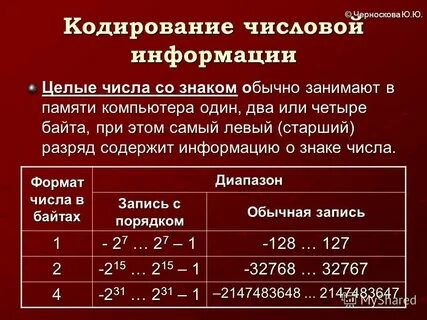 Кодирование и обработка числовой информации