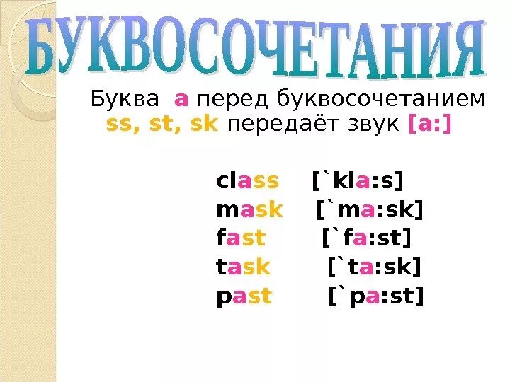 Слова с буквами ала. Чтение a перед s в английском языке. Правила чтения английской буквы s. Правила чтения St в английском языке. Правила чтения SS В английском языке.