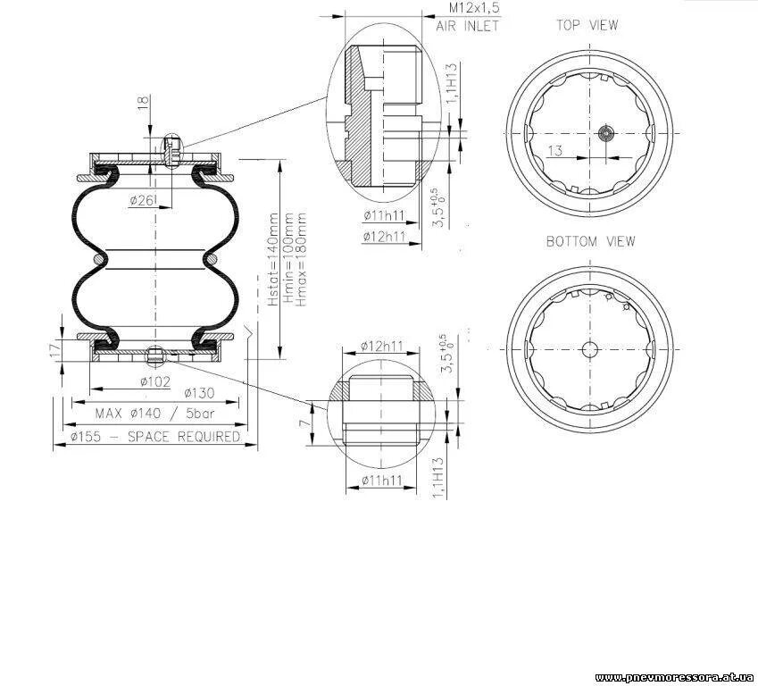 Размеры пневмоподушек. Пневмоподушки 180d2. Пневмоподушки Рубена 130х3. Фланец пневмоподушки Рубена 130 чертёж. Rubena 12"x1 пневмоподушка.