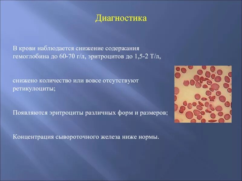 Пониженное содержание гемоглобина в эритроците в крови