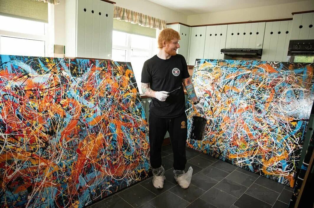 Человек увлечен картиной в музее. Ed Sheeran Art. Знаменитость заинтересовалась. Одно время я увлекался живописью