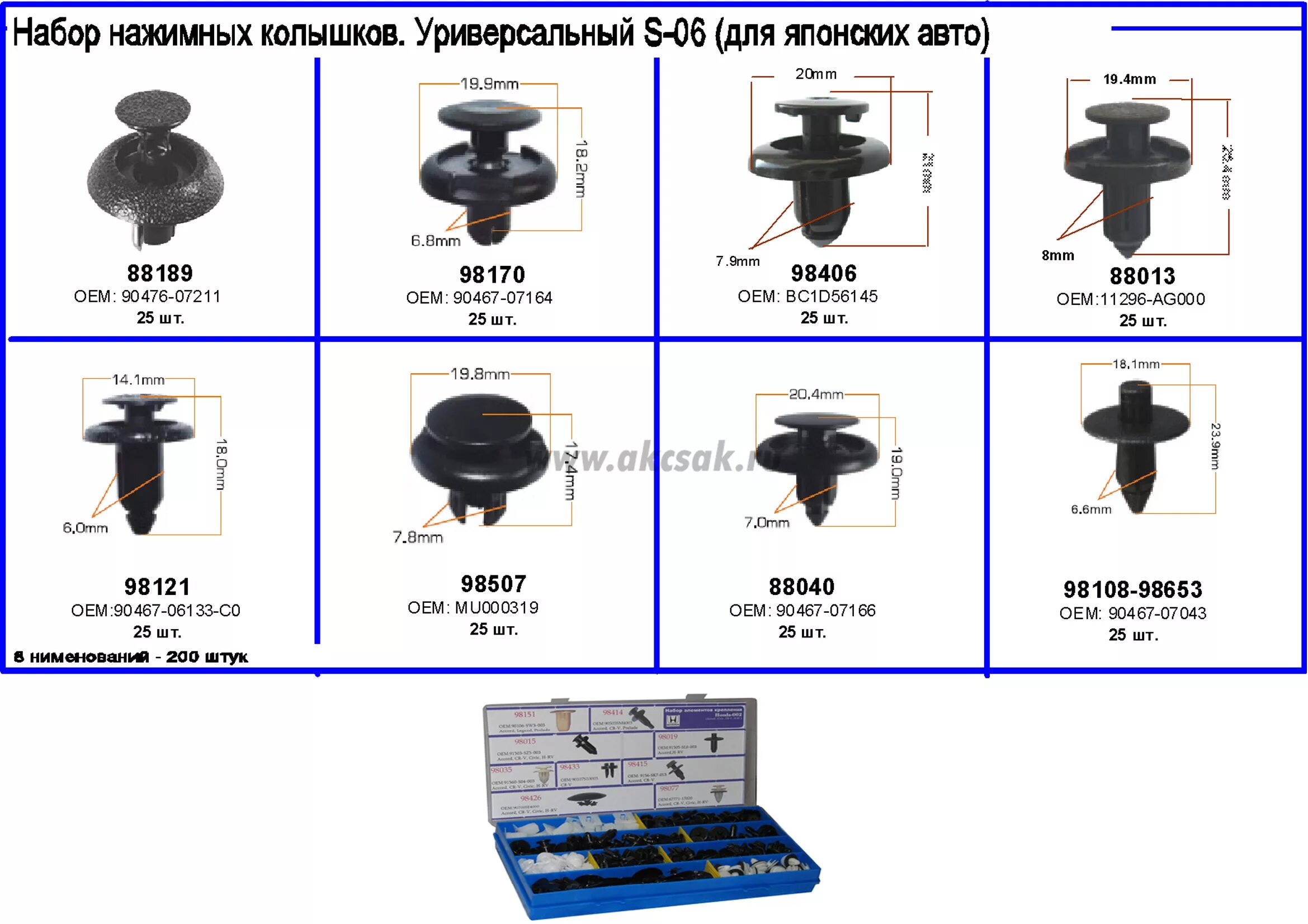 Клипсы автомобильные каталог