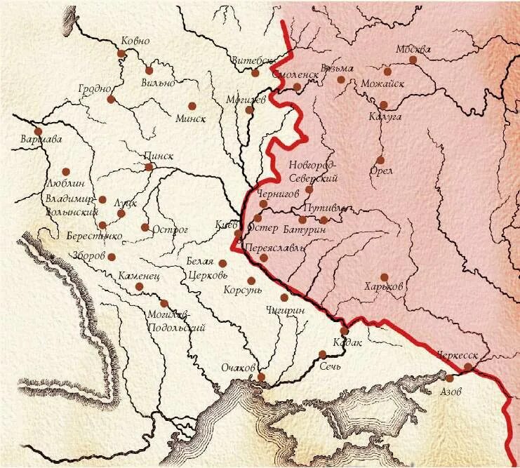 Карта России 1654 года. Начало образования русской белорусской и украинской народностей