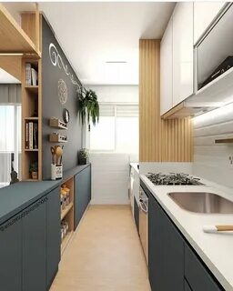 Узкие прямоугольные кухни