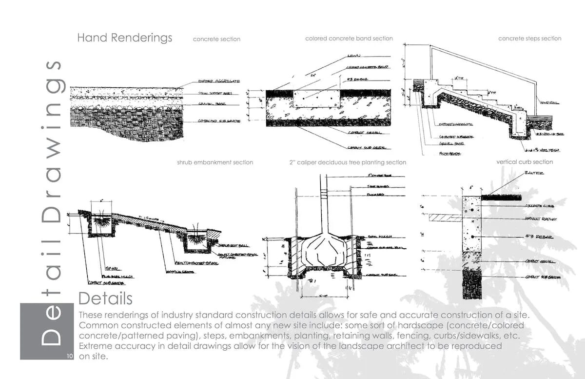 Construction details. Landscape Section. Embankment Section. Landscape Architectural detailing.