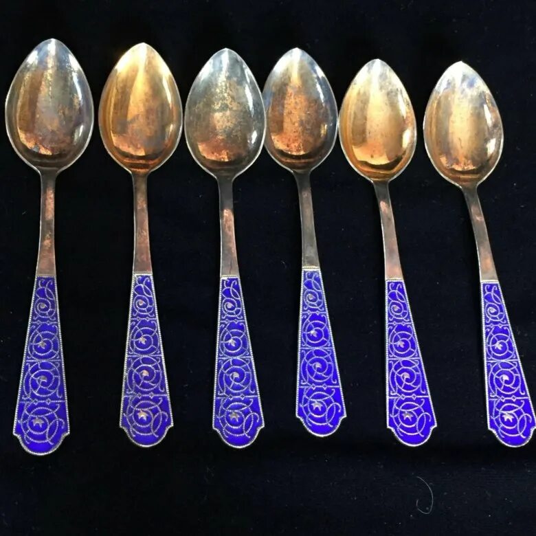 Чайные ложки серебро 875 пр. Чайные ложки эмаль. Эмаль. Чайные ложки эмаль. Чайная ложка серебро с синей эмалью 875.