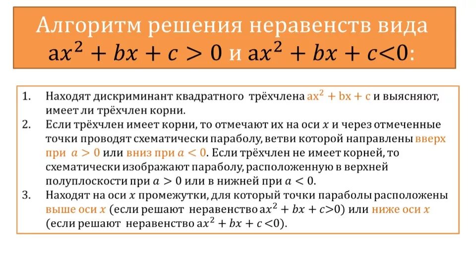 Неравенства второй степени с одной переменной примеры Решение неравенств второй степени с одной переменной. Метод интервалов 9 класс п