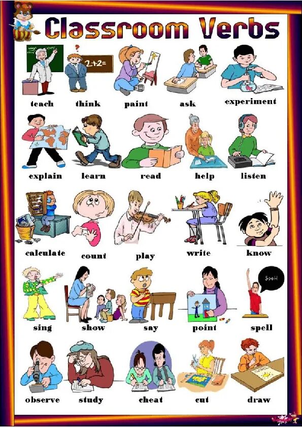 Classroom verbs. Английский classroom language. английский для детей classroom. карточки с classroom language. action verbs in english.