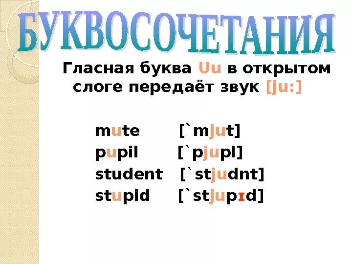 Буква uu в открытом слоге. Буква uu в английском языке правила чтения. Чтение uu в закрытом слоге. U В открытом слоге в английском. Открытый слог в английском языке упражнения