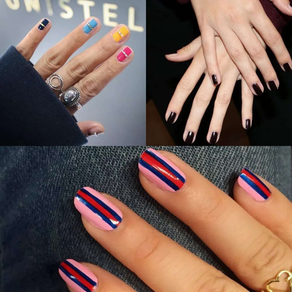 Маникюр удлиняющий ногти визуально. Маникюр с лунками. Ногти с цветными полосками. Красные ногти круглые длинные. Маникюр удлиняющий короткие ногти.
