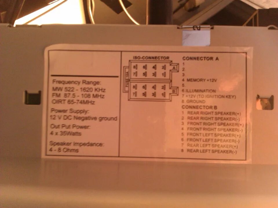 Распиновка магнитолы приора