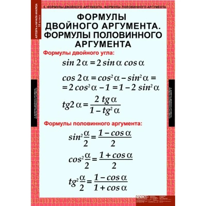 Формулы двойного аргумента 10. Формулы двойного и половинного угла. Формулы двойного аргумента тригонометрических функций 10 класс. Формулы двойного аргумента тригонометрия 10 класс. Формулы для двойных и половинных углов 10.