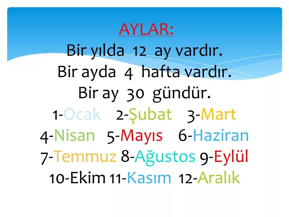 12 Aylar. 12ay turkce. 1 Yil. 1 Ay.