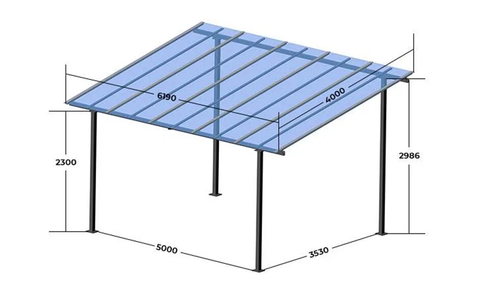 Размеры поликарбоната для навесов. Односкатный навес 8500*6500. Навес 3х3 односкатный. Навес 4х4 односкатный. Навес односкатный 4х4 чертеж.