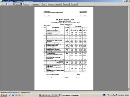 Режимная карта образец