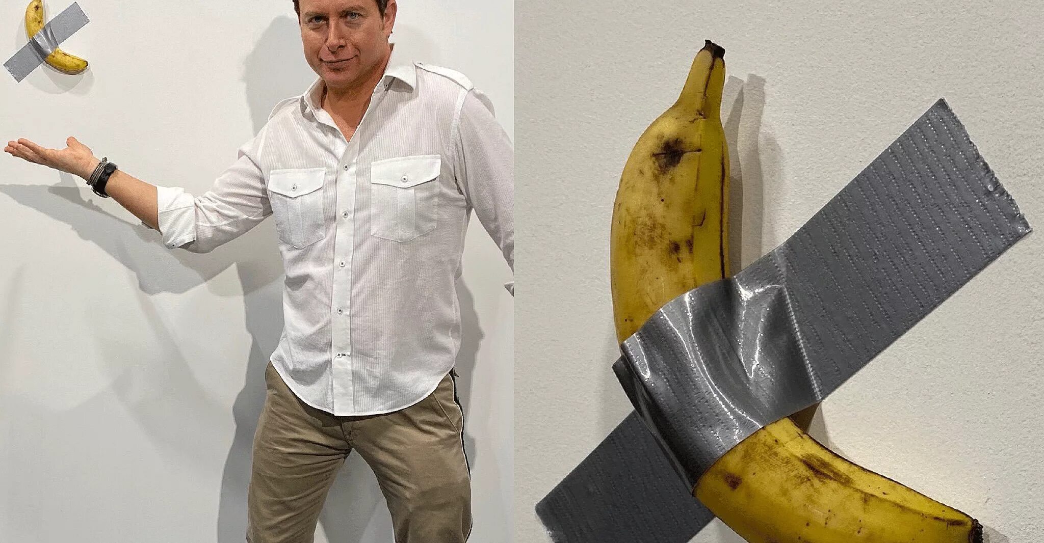 Маурицио каттелан банан приклеенный скотчем. Маурицио каттелан банан. Банан приклеенный скотчем. Банан на скотче. Банан на скотче.