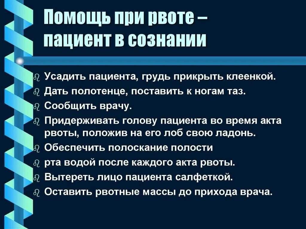 Что делать при сильной рвоте. Помощь при рвоте. Оказание помощи при рвоте. Первая помощь при рвоте. Помощь при рвоте алгоритм.