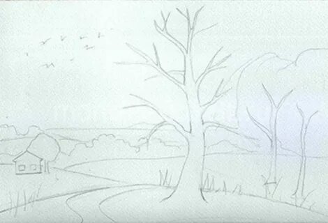 Осенний пейзаж рисунок карандашом 4 класс