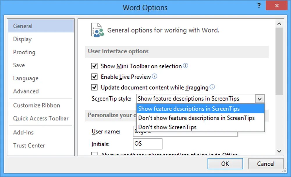 Word options. How change language in Word. Draggable Screen. Show or hide