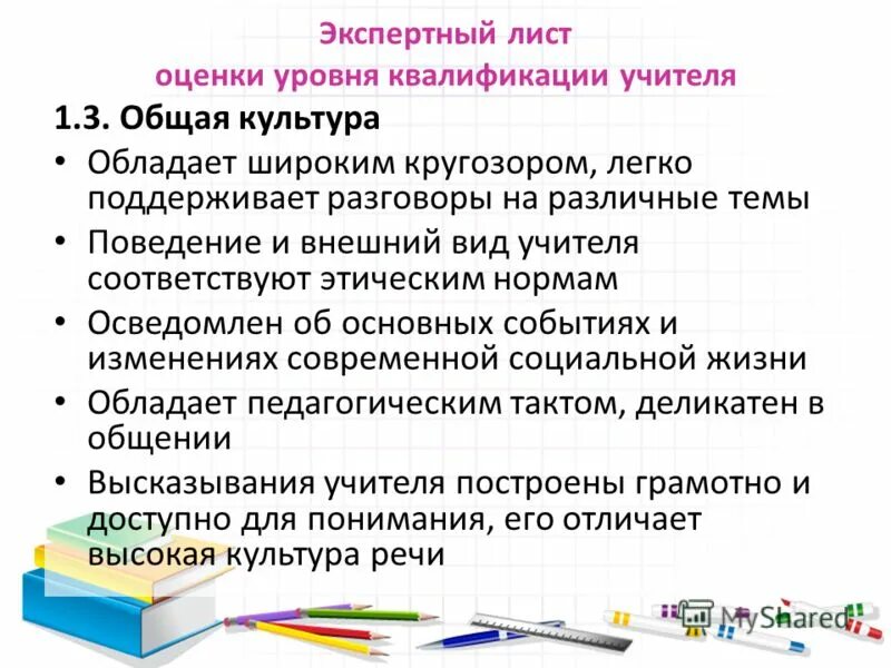 Экспертный лист учителя. Экспертный лист учителя