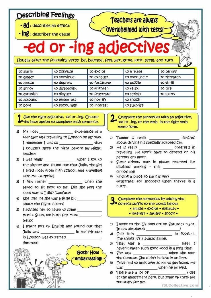Ed в английском языке примеры Forty sentences for practicing the use of adjectives ending in -ed or -ing. Key