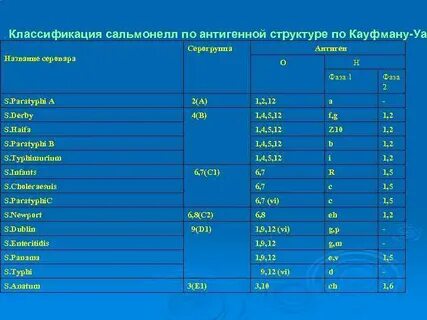 Классификация кауфмана уайта сальмонелл