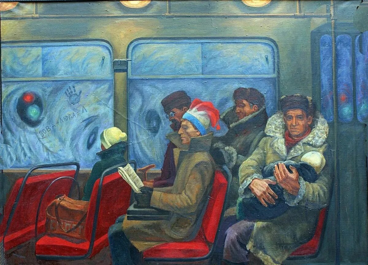 Новые истории в поезде. Автобус в Советской живописи. Автобус картина. Общественный транспорт живопись. Транспорт в картинах художников.
