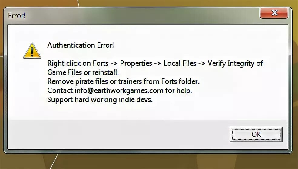 Type authentication error description not. Фортс вылетает ошибка. Error игра. Ошибка игра зависла. Authentication Error.