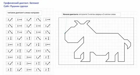 Графический диктант по клеточкам. Бегемот