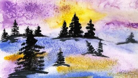 Как нарисовать зимний пейзаж видео