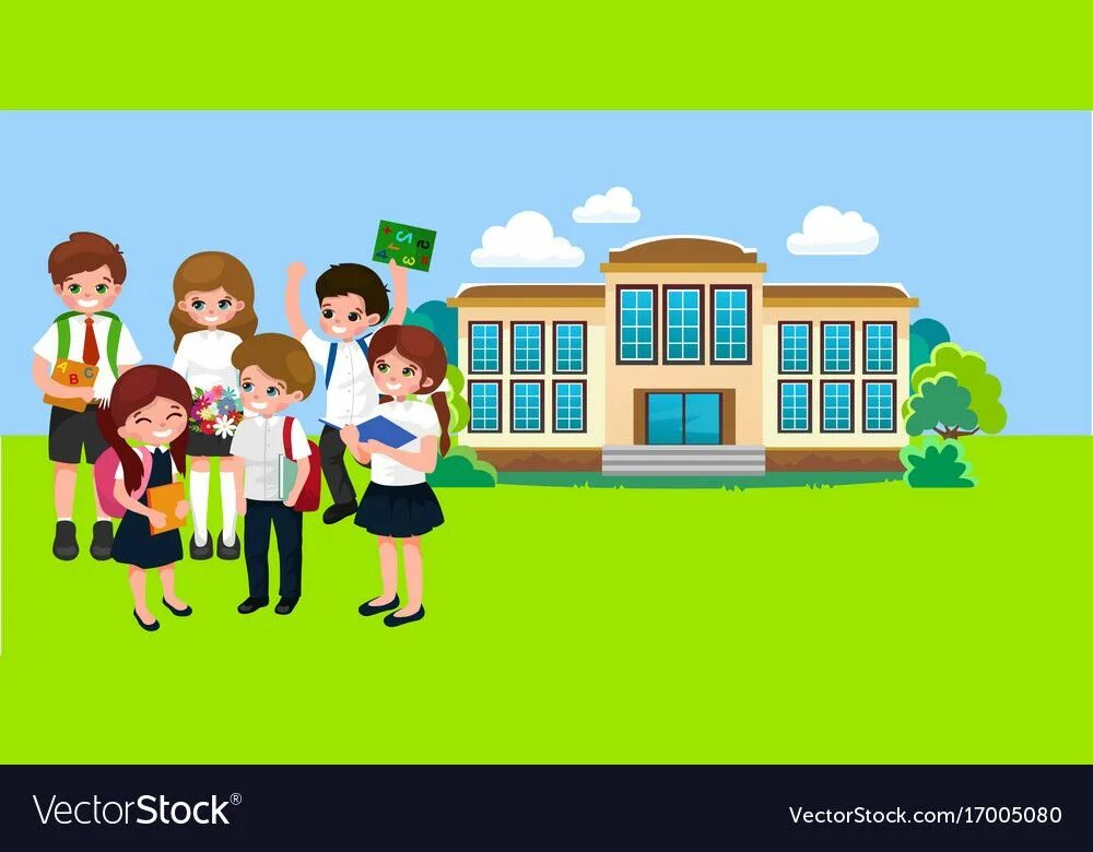 Build and school. School building with pupils детский рисунок. student of the year icon.