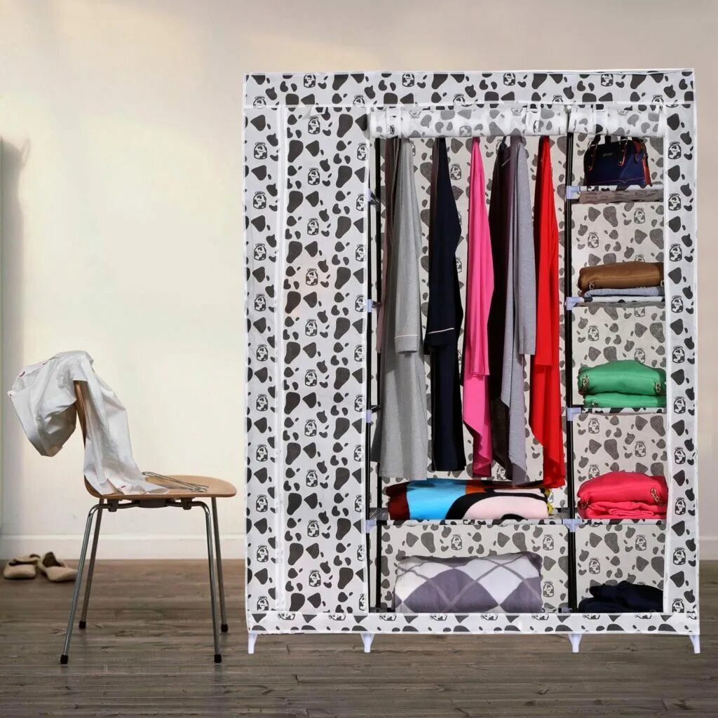 Мобильный тканевый шкаф storage wardrobe 88130. Шкаф тряпочный для одежды. Шкаф для вещей. Складные тканевые. Складной каркасный тканевый шкаф storage wardrobe серый (175-130-45).