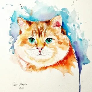 Кот акварелью