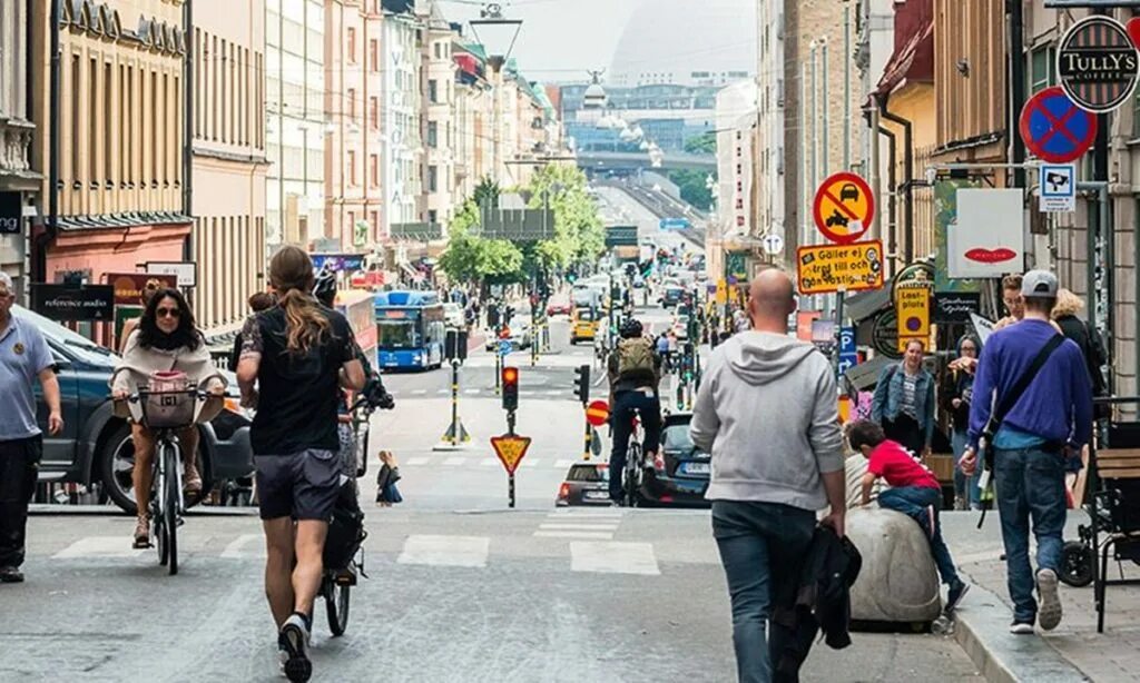 Modern Street. Stockholm Walking Street. Wide Walking. Widest Walking Street of Stockholm.