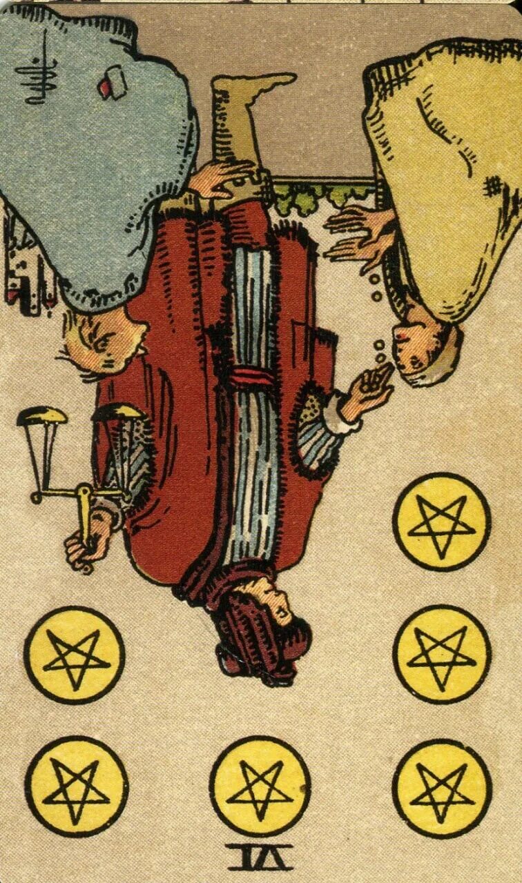 Шестерка пентаклей уэйт. Таро богинь (goddess tarot). Карта таро шестерка пентаклей. 6 пентаклей таро райдера уэйта. 6 денариев таро.