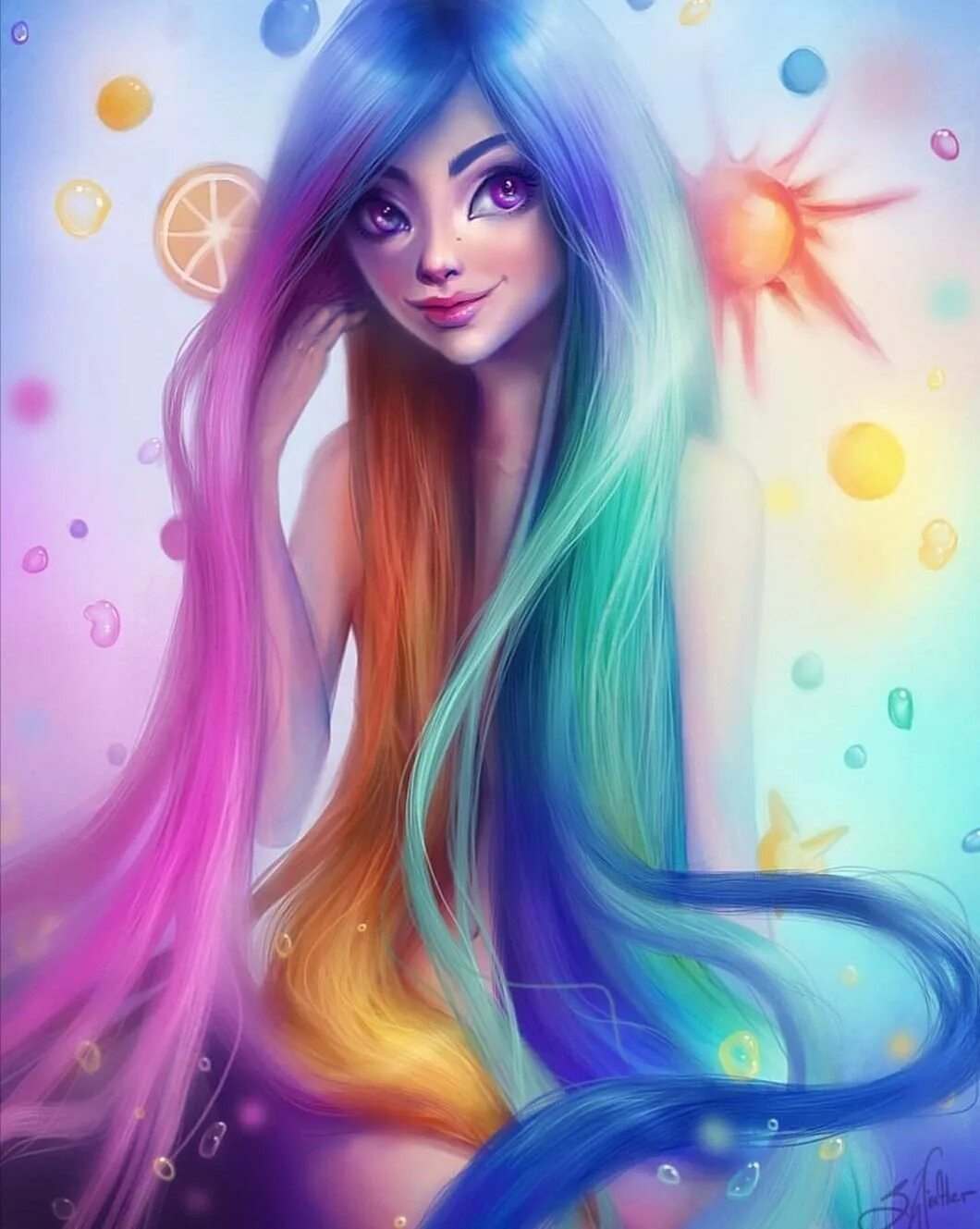 Мультяшная девочка. Красивая девушка рисунок. Девушка арт. Девочка с космическими волосами. Мультяшные девушки.