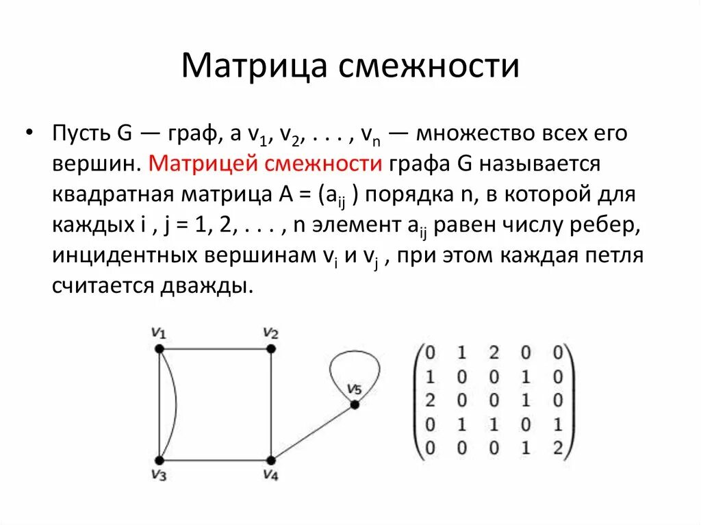 Матрица смежности и инцидентности графа. Матрица смежности ориентированного графа.