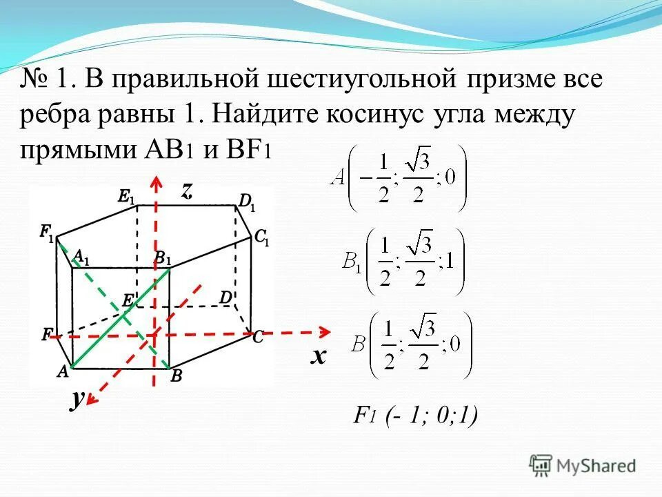 В правильной призме все ребра равны 1