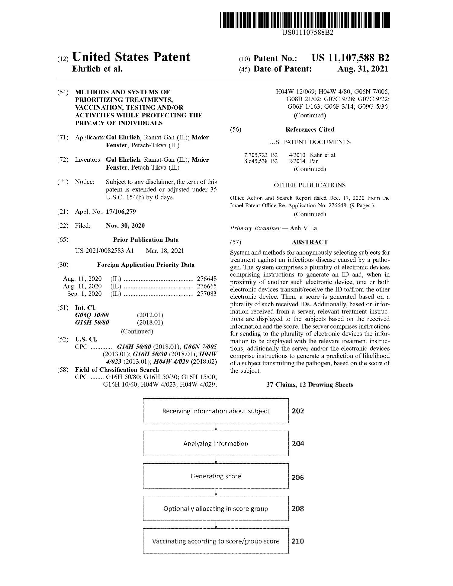 Continue g. Патент 11107588b2. Патент Pfizer 11.107.588.b2. United States Patent.