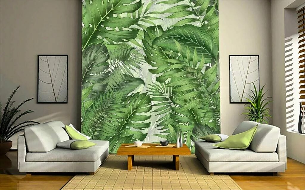 Watercolor Hand Painted Fresh Tropical Leaves Wallpaper Wall Mural, Tropical Lea