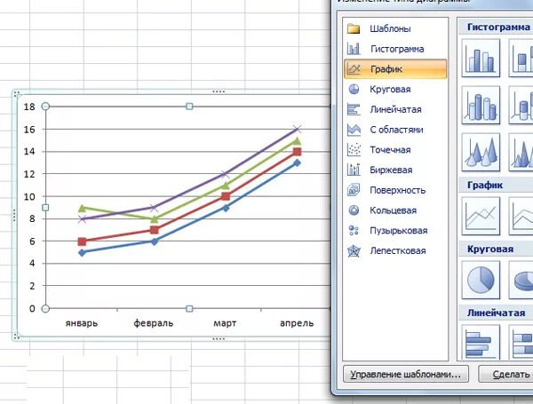 Изменение диаграммы excel