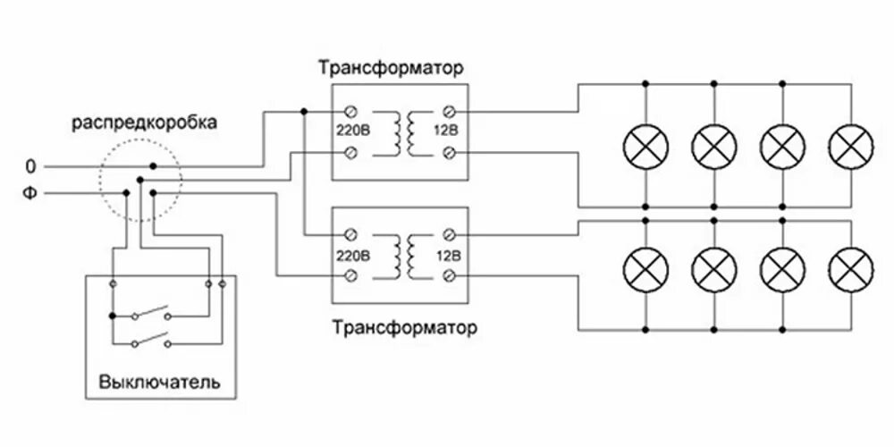 Схема подключения галогеновых ламп через трансформатор. Схема подключения лампочки к трансформатору. Схема подключения ламп через трансформатор. Схема подключения лампочки на 12 вольт через трансформатор.