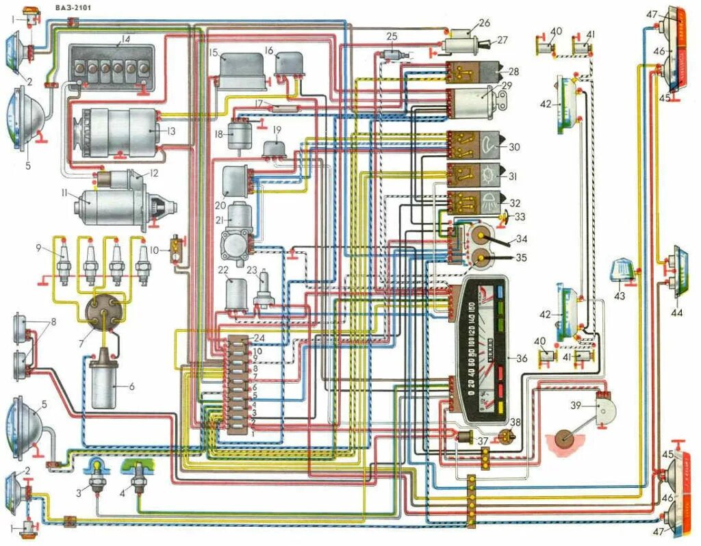 Электропроводка ВАЗ 2101. Схема электрическая принципиальная ВАЗ 2101. Электрооборудование автомобиля ВАЗ 2101. Схема Эл проводки ВАЗ 2101.