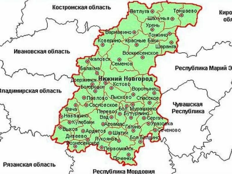 Нижегородская область на карте России с районами. С кем граничит Нижегородская область на карте. Нижегородская область на карте России границы областей. Нижегородская область на карте России с городами. Статус нижегородской области