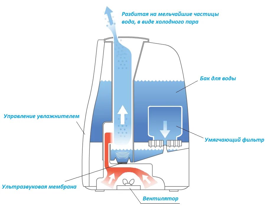 Сколько воды увлажнителя. Принцип работы ультразвукового увлажнителя воздуха.