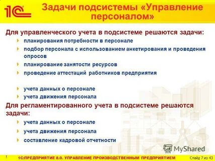 Задачи подсистемы