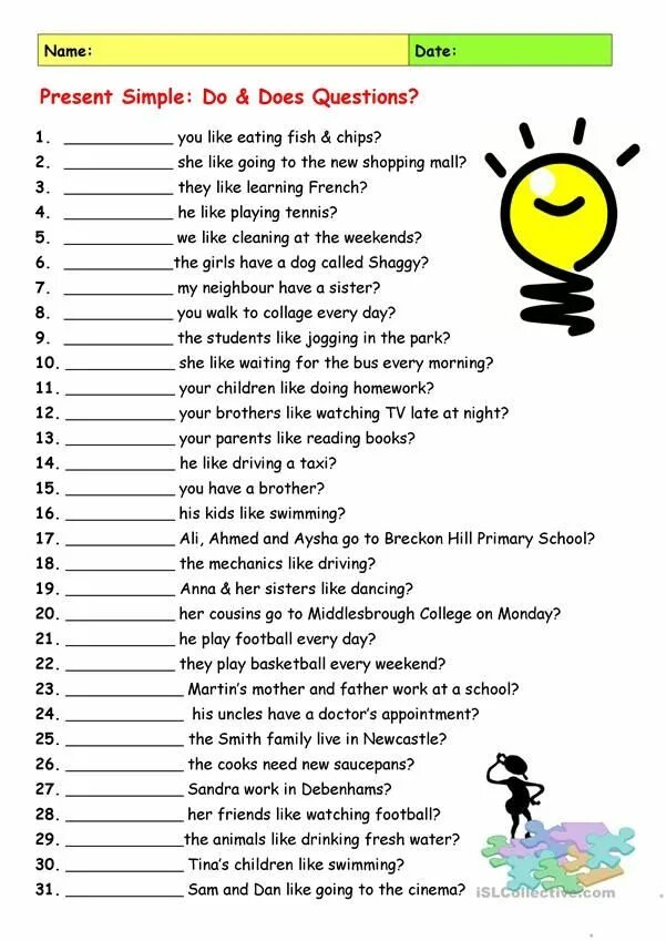 Do or Does? English grammar, English grammar exercises, Learn english words
