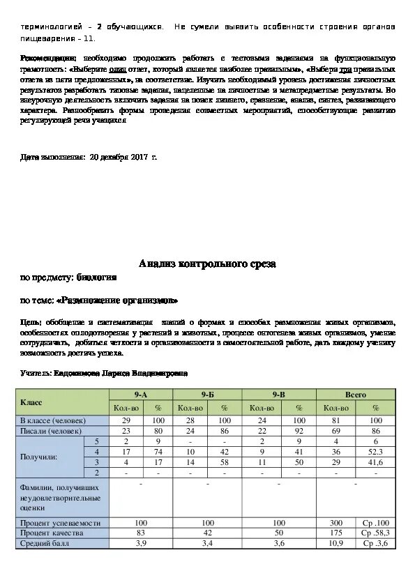 Анализ срезов по биологии. Оформление контрольного среза. Анализ контрольной работы по биологии 5 класс. Контрольный срез 5 класс.