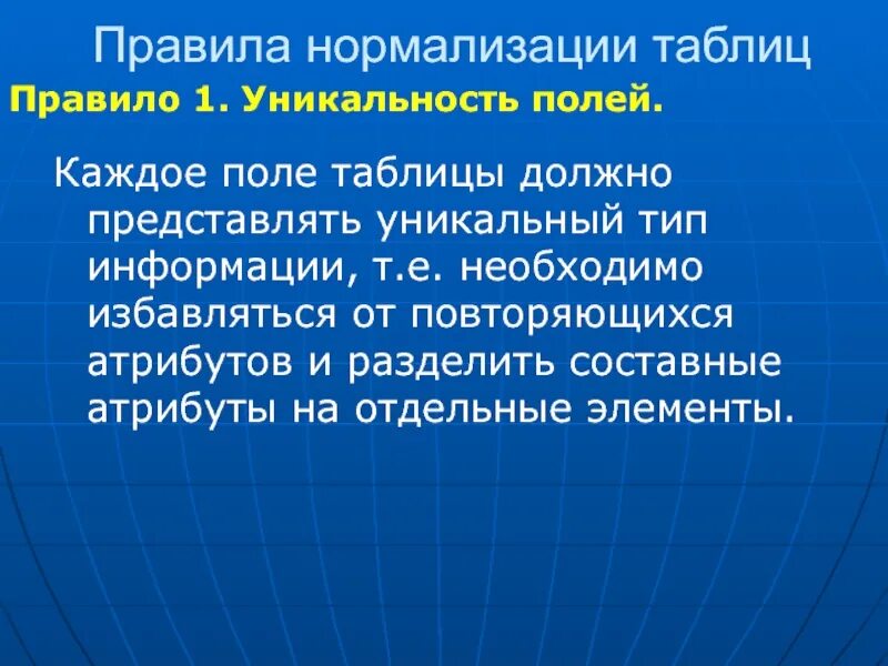 Уникальный тип. Правила нормализации. Правила нормализации таблиц. Правила нормализации БД. Последовательность проведения нормализации таблицы.